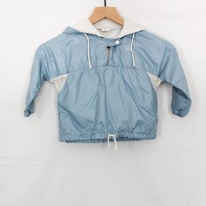 VTG Christian Dior Jeunes Hooded Drawstring Pullover Rain Jacket - 4, Blue